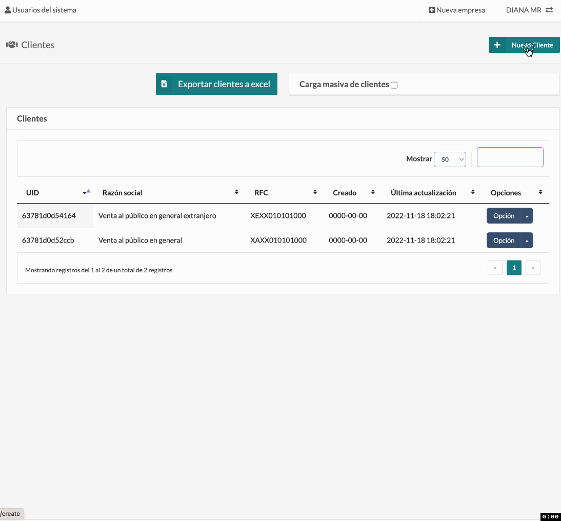 Imagen con movimiento mostrando el proceso de crear un cliente en el catálogo